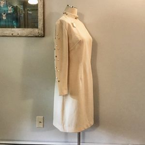 Vintage Gold Studded Dress Mod 1960s Winter White